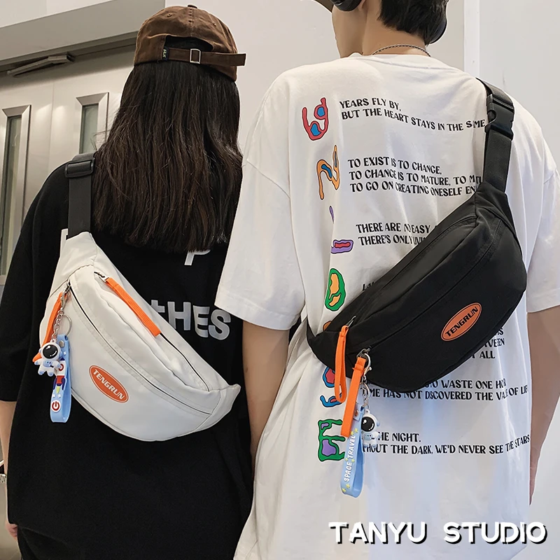 探屿潮牌新款胸包学生斜挎包男女运动单肩包骑行背包腰包饺子包包