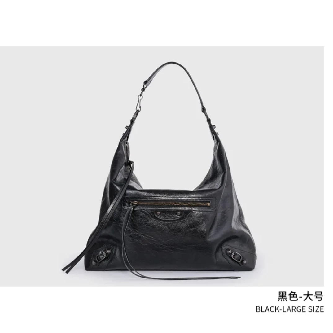 B230新款爆裂纹小牛皮BL City Moto爆裂纹机车HOBO女包