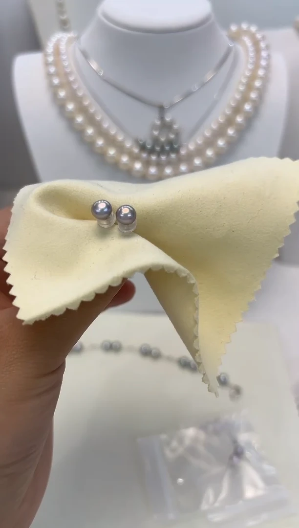 【闪购商品】淡水珍珠耳饰银S925镶嵌灰蓝素钉