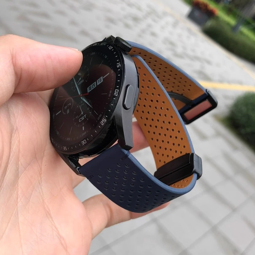 卡容镂空适用华为手表watch5/4表带GT6透气GT4/3小牛皮小米S4真皮