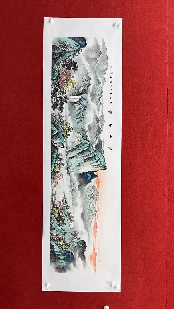 国画陆弼国六尺对开180X48