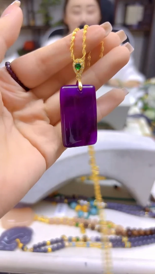 银S925镀金镶嵌苏纪石（舒俱来）吊坠(赠链)DIY款D252