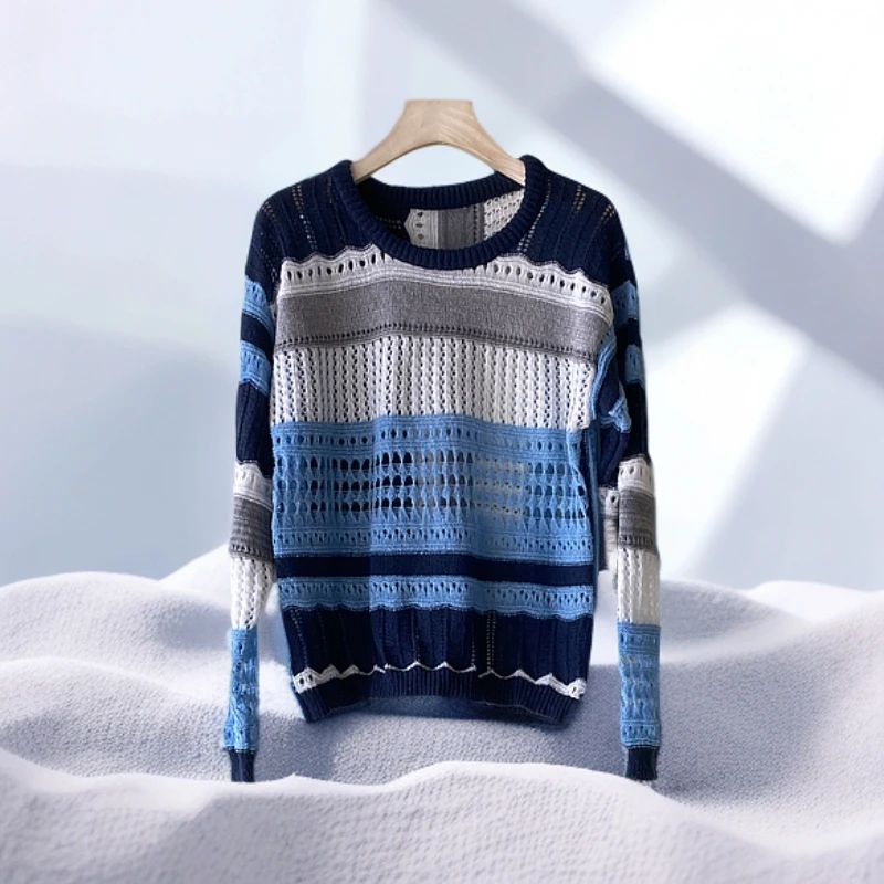 毛针织衫短款镂空长袖百搭针织衫时尚宽松女装打底春季套头网红