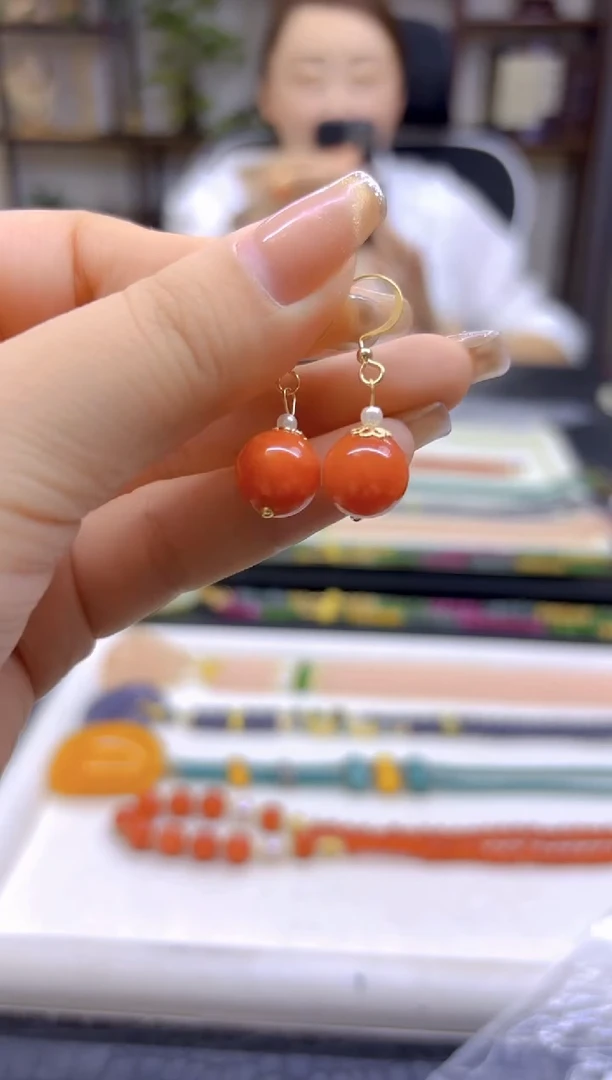 翡翠14K金镶嵌耳饰DIY款E827