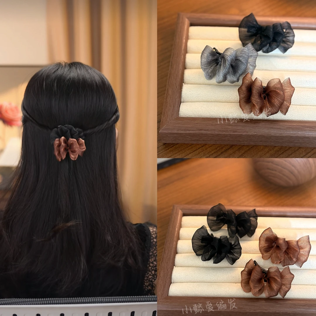小懿家甄选双面网纱云朵泡泡抓夹公主蝴蝶结发夹后脑勺小鲨鱼夹