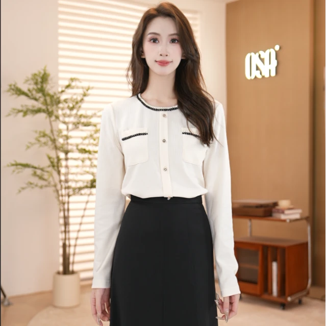 OSA欧莎秋季新款2025气质通勤针织长袖女上衣S125C11017