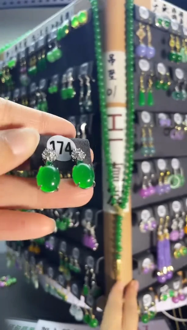 翡翠银S925镶嵌耳饰174....