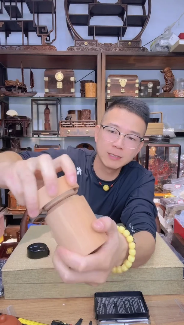 乌木类书架140豆豆木整木茶叶罐  瑕疵