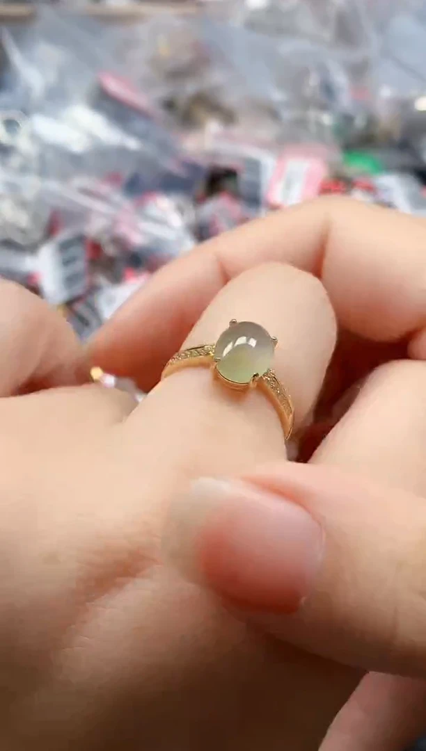 银S925镶嵌戒指翡翠天然A货缅甸翡翠