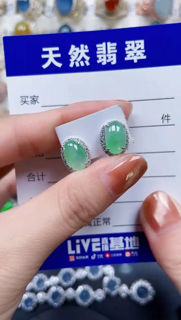 银S925镶嵌翡翠耳饰471