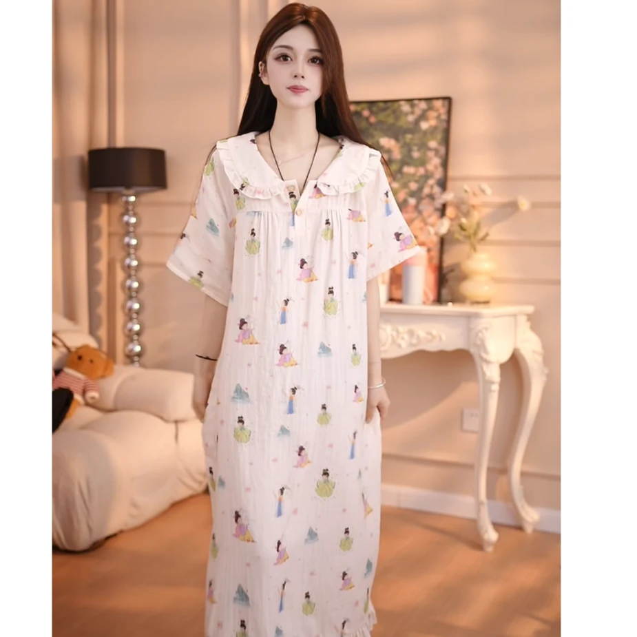 【仕女图睡裙】婷婷新碎花女睡裙娃娃领印花日系韩版甜美QQ