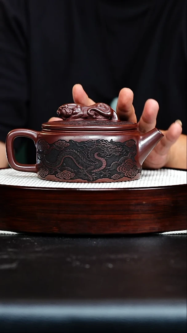 茶壶紫砂宜兴紫砂 卧虎藏龙 石红 汉瓦 李恒阳