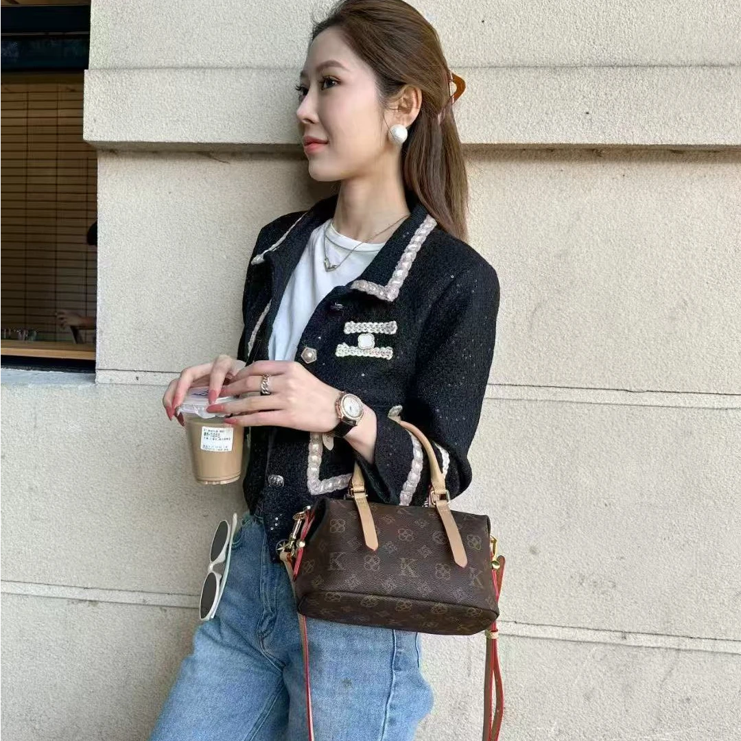 休闲风小香风气质名媛时尚套装女士秋冬轻奢拼接黑色单肩肩包