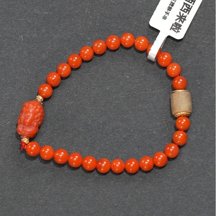 【西西珠宝】高品南红DIY小佛头单圈圆珠设计款手串6mm