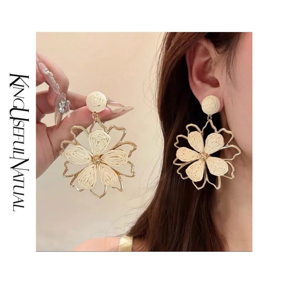 合金耳饰 KUN【海岛太阳花】 度假风手作花朵耳环高级感海边耳钉