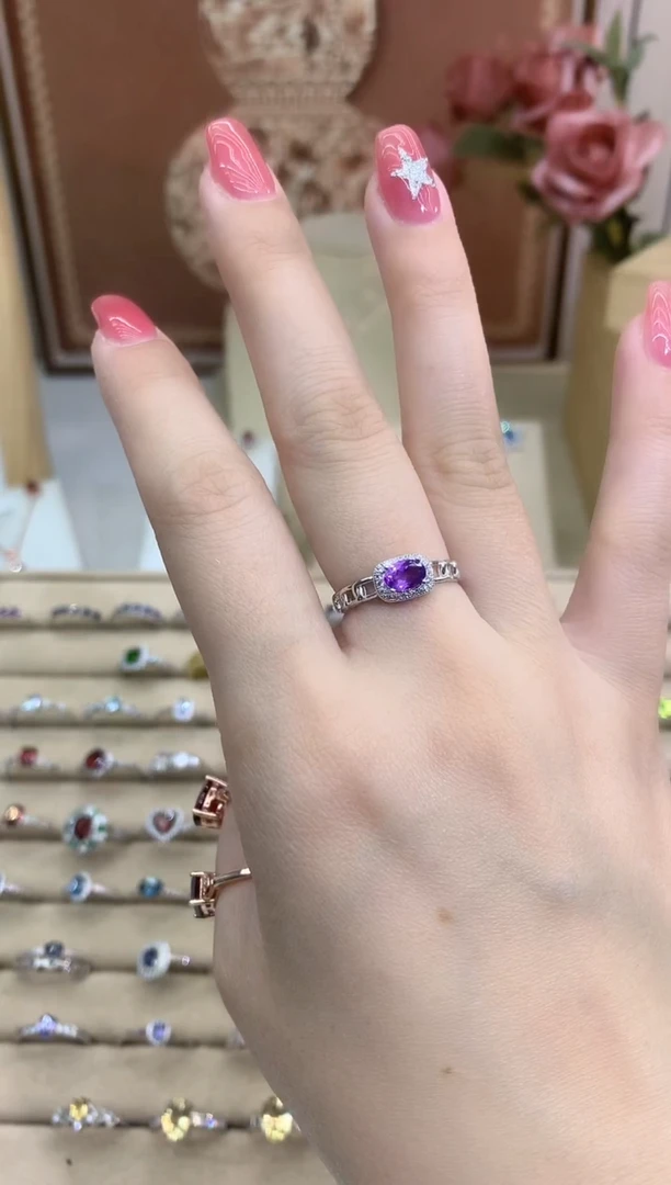 银S925镶嵌戒指水晶甄嬛紫水晶戒指