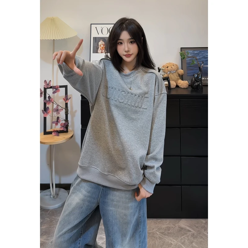 拉链钢印长袖卫衣男女秋季美式高街设计感宽松痞帅圆领套头上衣