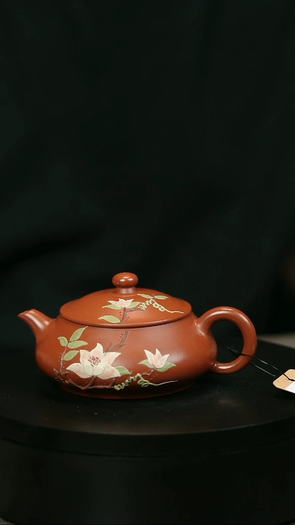 茶壶紫砂日*H2238赵翠红朱泥堆绘明炉