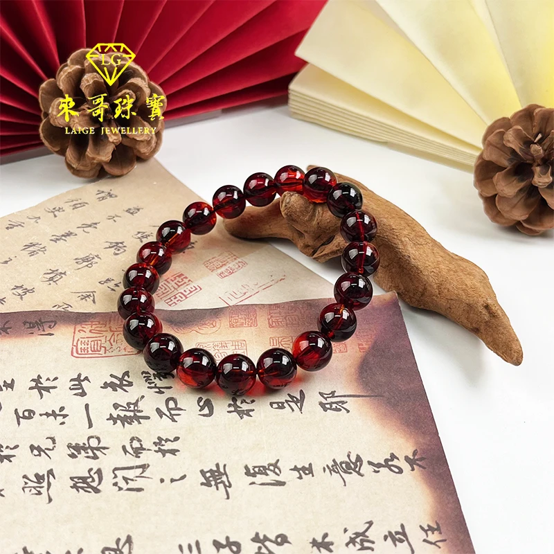 夏日特惠【来哥珠宝】嫣丝珀圆珠手串k10单圈