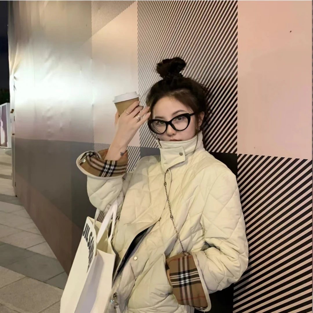 冬日新款菱格棉服森系保暖外套女百搭棉服外套-061