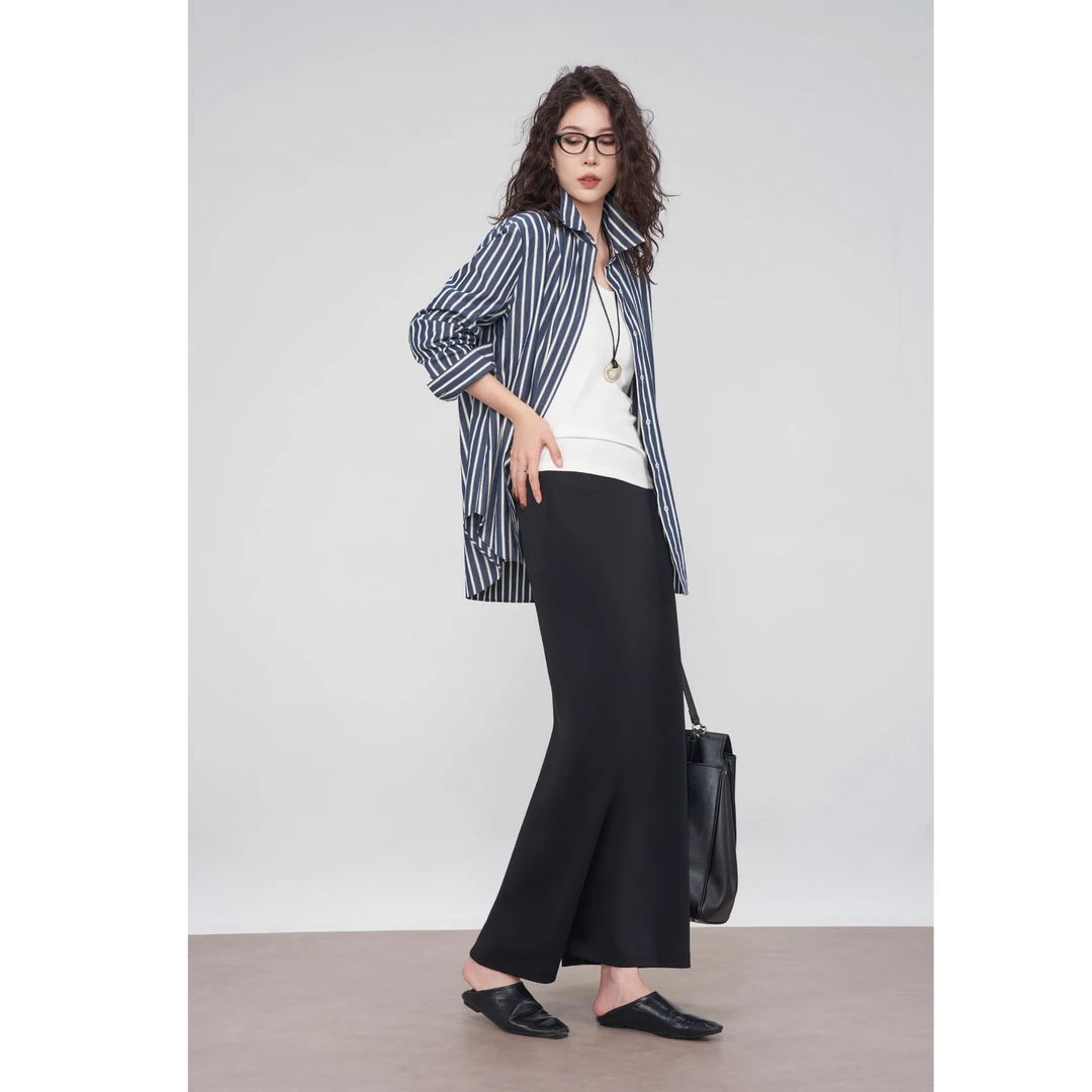 D&MX ROW风 醋酸混纺百搭升级高牢度黑高个子半身裙9629