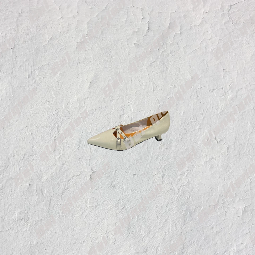 6803 性感低方跟复古尖头通勤玛丽珍女鞋 潮流款双扣带防滑底女鞋