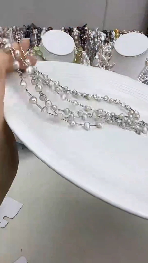 颈饰银S925镀金镶嵌淡水珍珠1