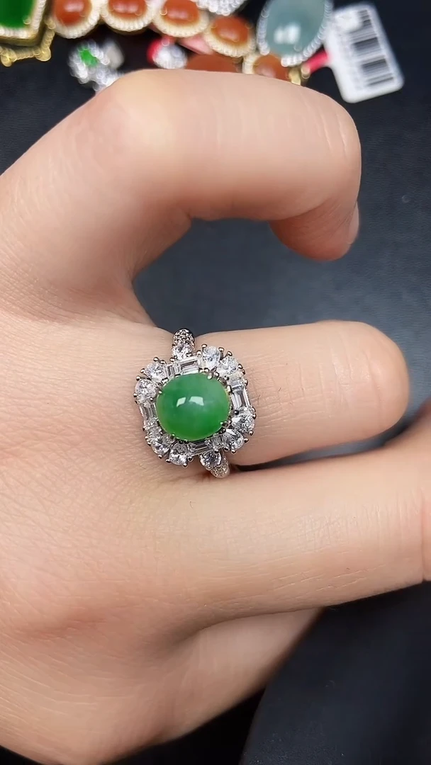 银S925镶嵌戒指翡翠3020