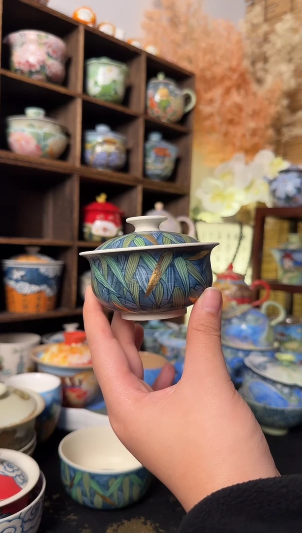 虎城竹叶金雪盖碗