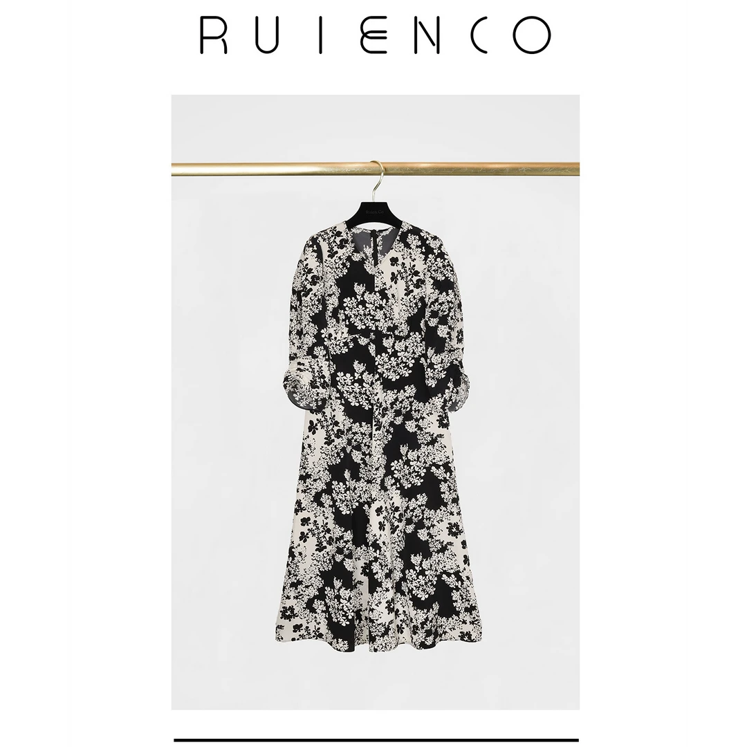 我是摩羯 倔强玫瑰 6A级桑蚕丝23MM真丝重绉七分袖V领连衣裙