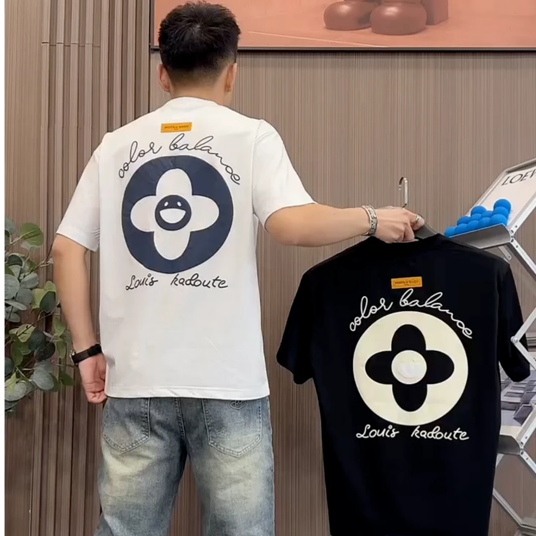 2025夏季男士新款个性笑脸印花短袖t恤男潮牌圆领时尚休闲纯棉T恤