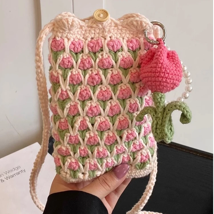 手机包毛线钩织diy材料郁金香包小众百搭郁金香毛线手工编织斜挎