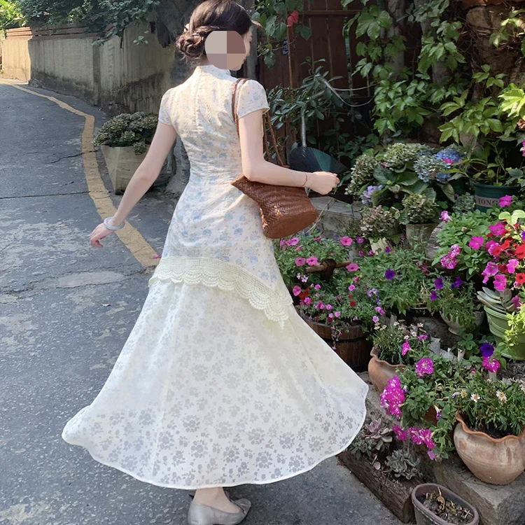A13新中式国风复古连衣裙女夏季2025新款气质温柔风改良旗袍长裙