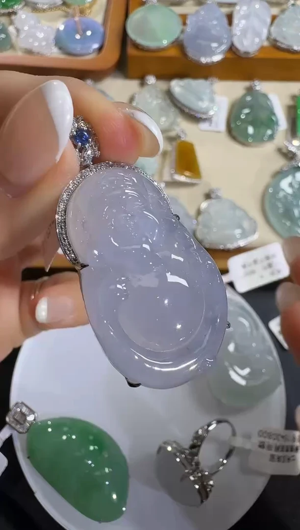 翡翠18K金镶嵌吊坠(不含链)【源头工厂】18k金钻石镶嵌