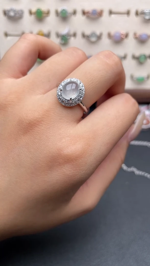 银S925镶嵌戒指翡翠一物一证一礼盒