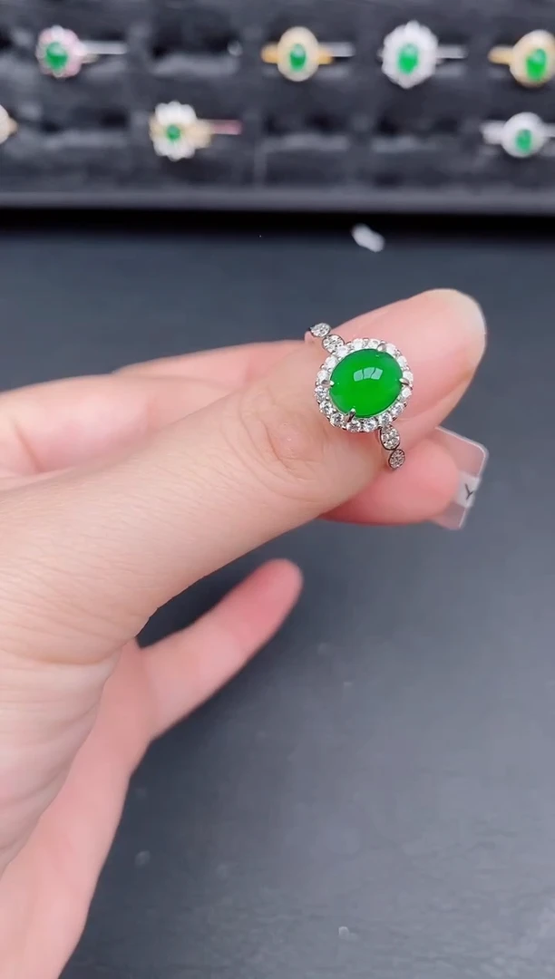 银S925镶嵌戒指翡翠天然a货翡翠72