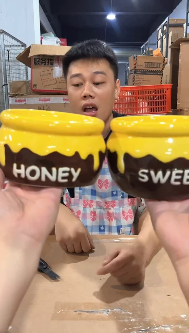 瓷片棕色蜂蜜狗粮碗2件套