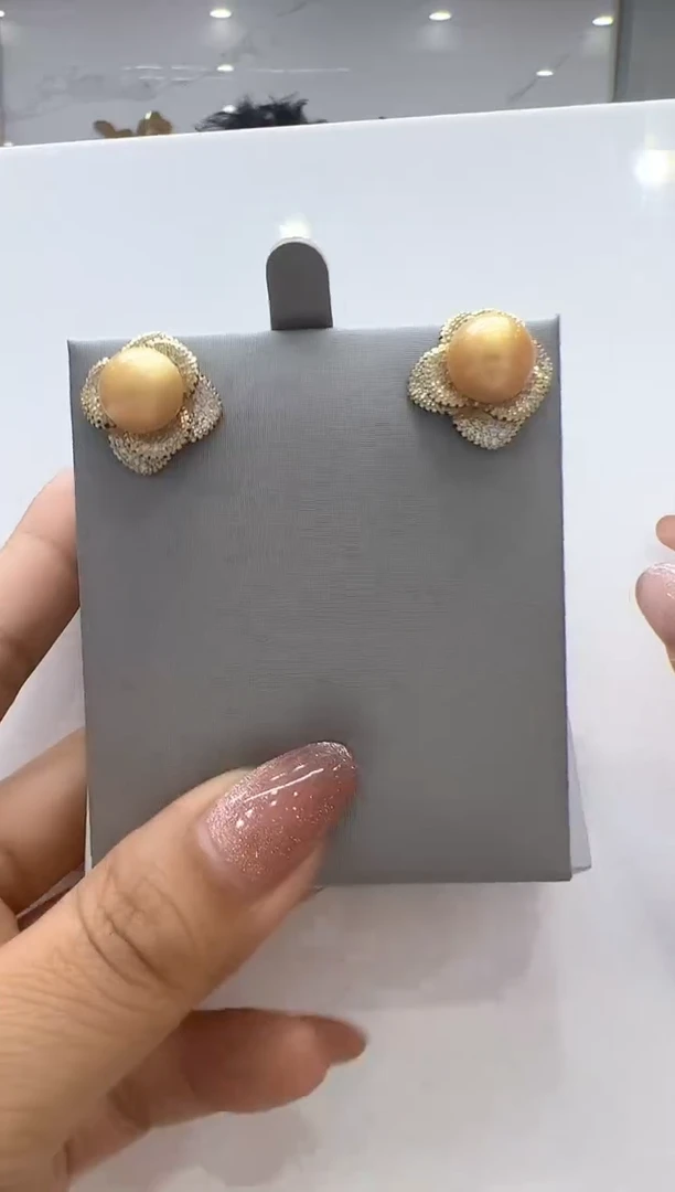 未镶嵌海水珍珠耳钉234金珠耳钉