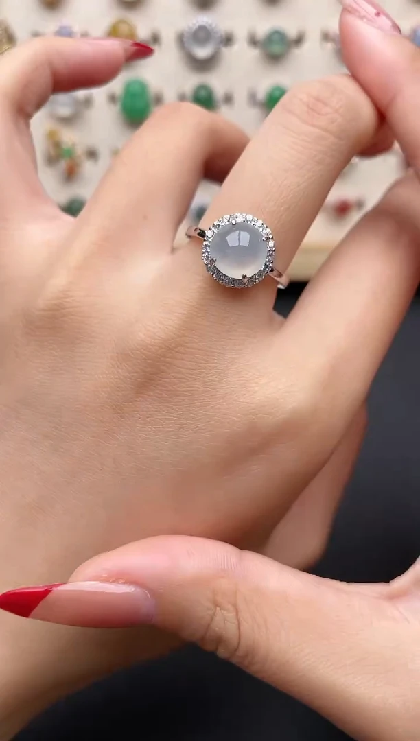 【闪购商品】翡翠戒指银S925镶嵌一物一证一礼盒