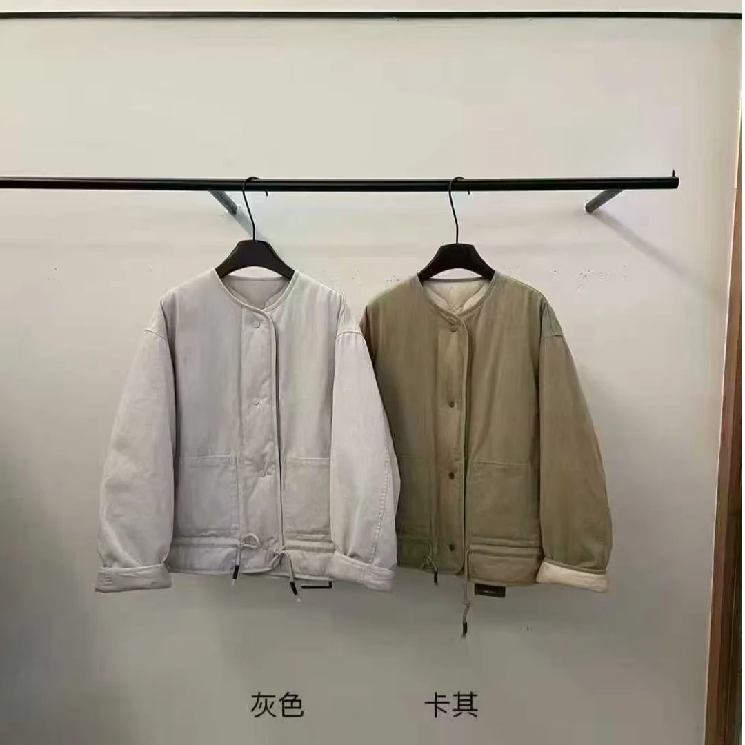 『雨美 Show』T819圆领方口袋收腰派克棉服