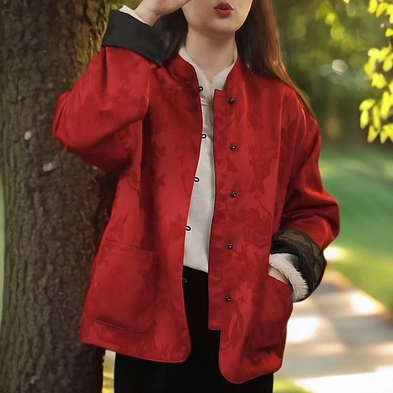 新中式重磅织锦提花双面穿红色古风外套2025春款厂家原版正品