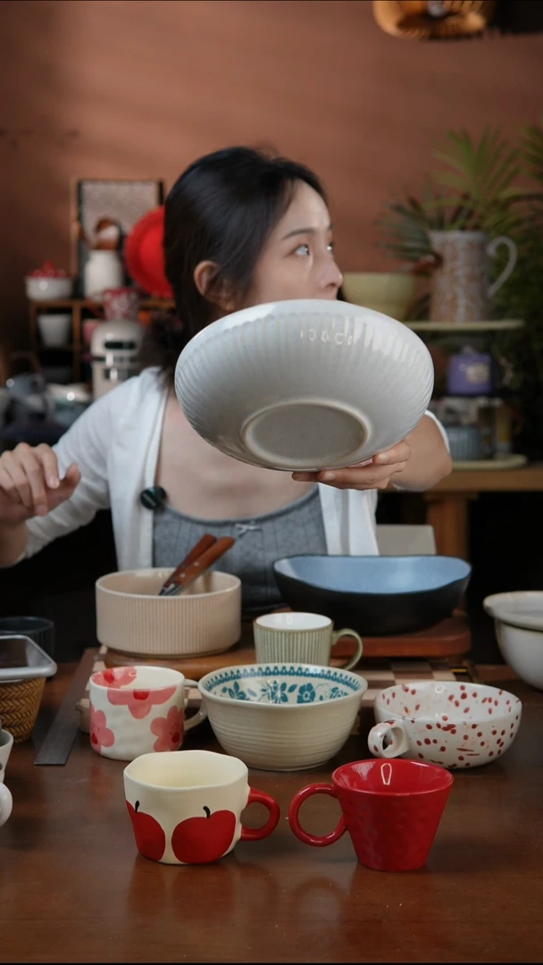 瓷片8英寸窑变竖条深盘 微瑕 凑满20发货
