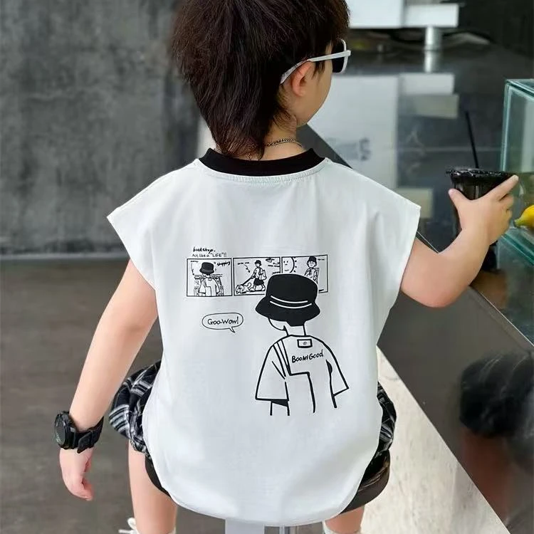男童儿童背心休闲t恤2025新款男孩夏装上衣夏季薄款撞色儿童无袖