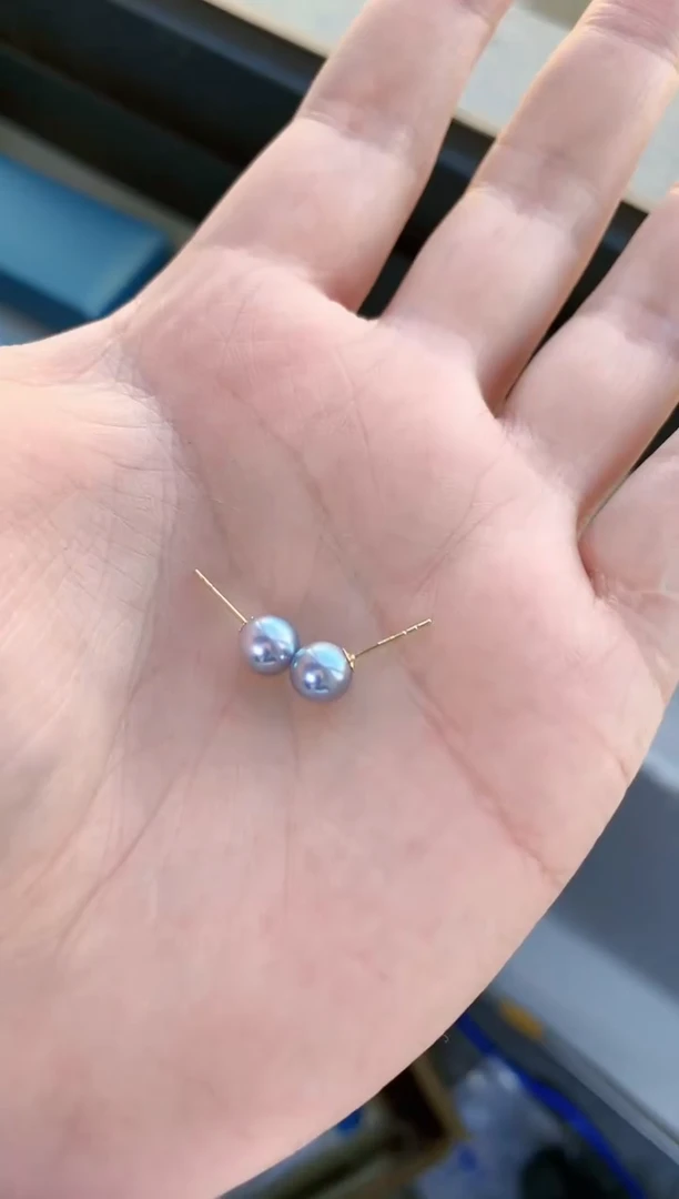 【闪购商品】海水珍珠商品18K金镶嵌6-6.5真多麻色素钉定制