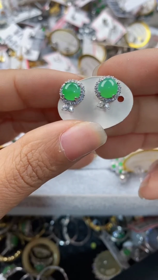 银S925镶嵌戒指翡翠666---5