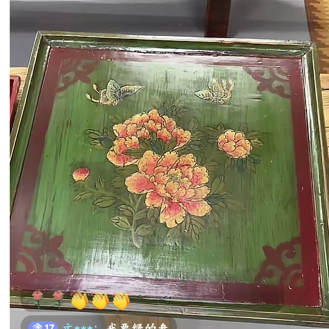 纯实木纯手绘老托盘50*50