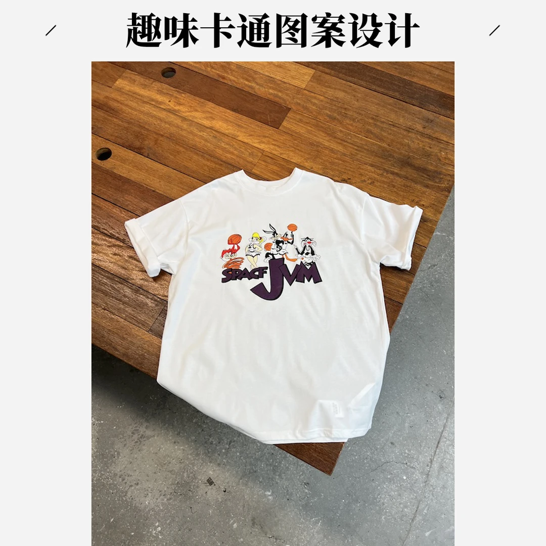 【杨英家韩系阔版高飞卡通印花设计】白墨印花T恤8293