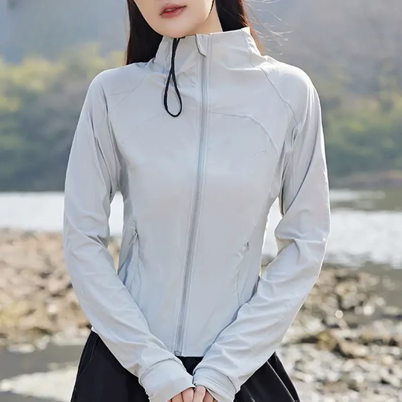 美式同款夏季冰丝轻薄防晒衣女速干透气紧身跑步上衣户外运动外套