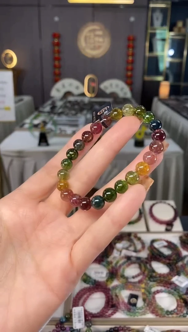 未镶嵌老矿碧玺色标彩虹单圈手串7mm+碧玺dan多样性发货一条