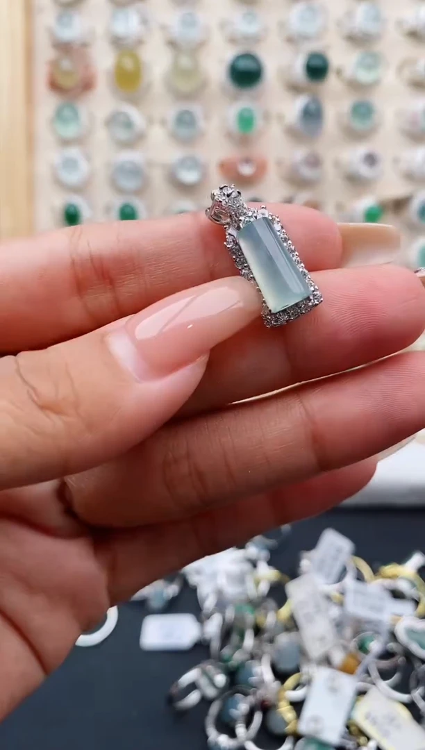 翡翠戒指银S925镶嵌缅甸天然A货翡翠222  6-10